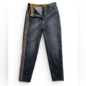 Etro women 30 Signature Paisley Patterned Side-Stripe Jeans Bohemian frayed edge